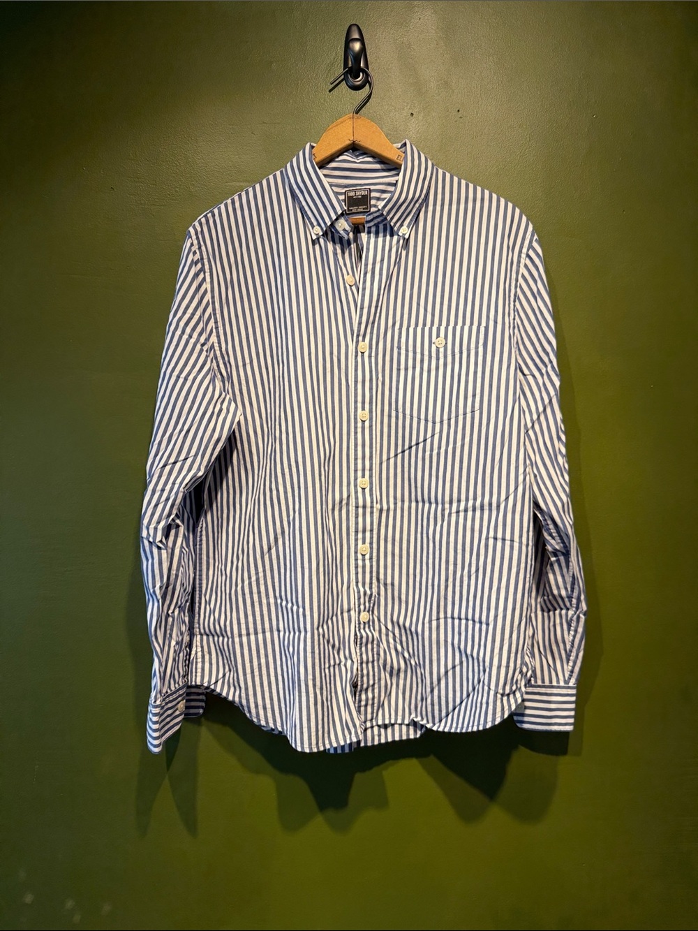 Todd Snyder Navy and White Vertical Stripe Button-Down Shirt